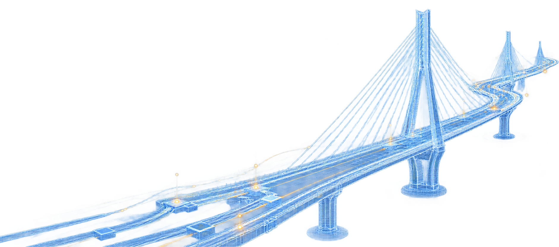 A wireframe bridge with ordered automated routes